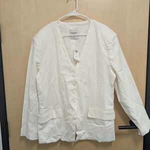 NWT Abercrombie & Fitch White Linen-blend Collarless Blazer - XL